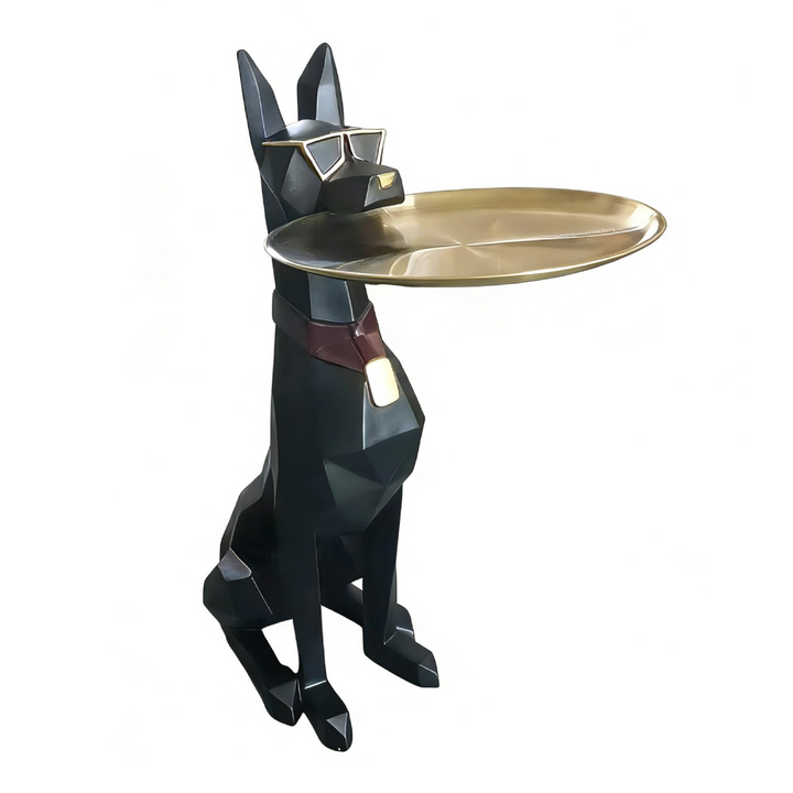 Cool Dog With Plate Modern Black + Gold Sculpture