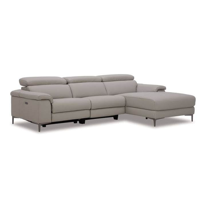Meidas - Modern Light Grey Leather Sectional Sofa + 2 Recliners - Right Facing Chaise