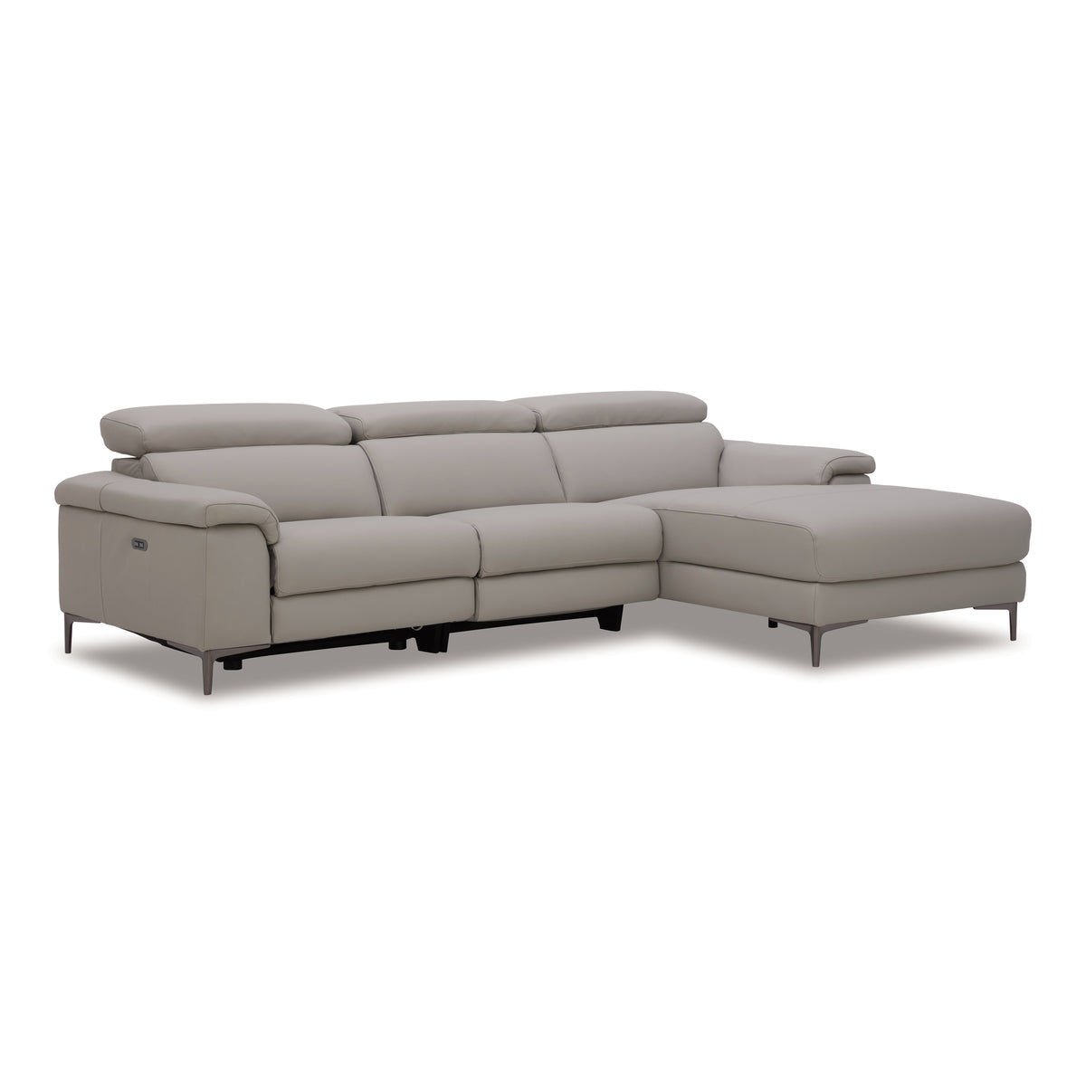 Meidas - Modern Light Grey Leather Sectional Sofa + 2 Recliners - Right Facing Chaise - View 2