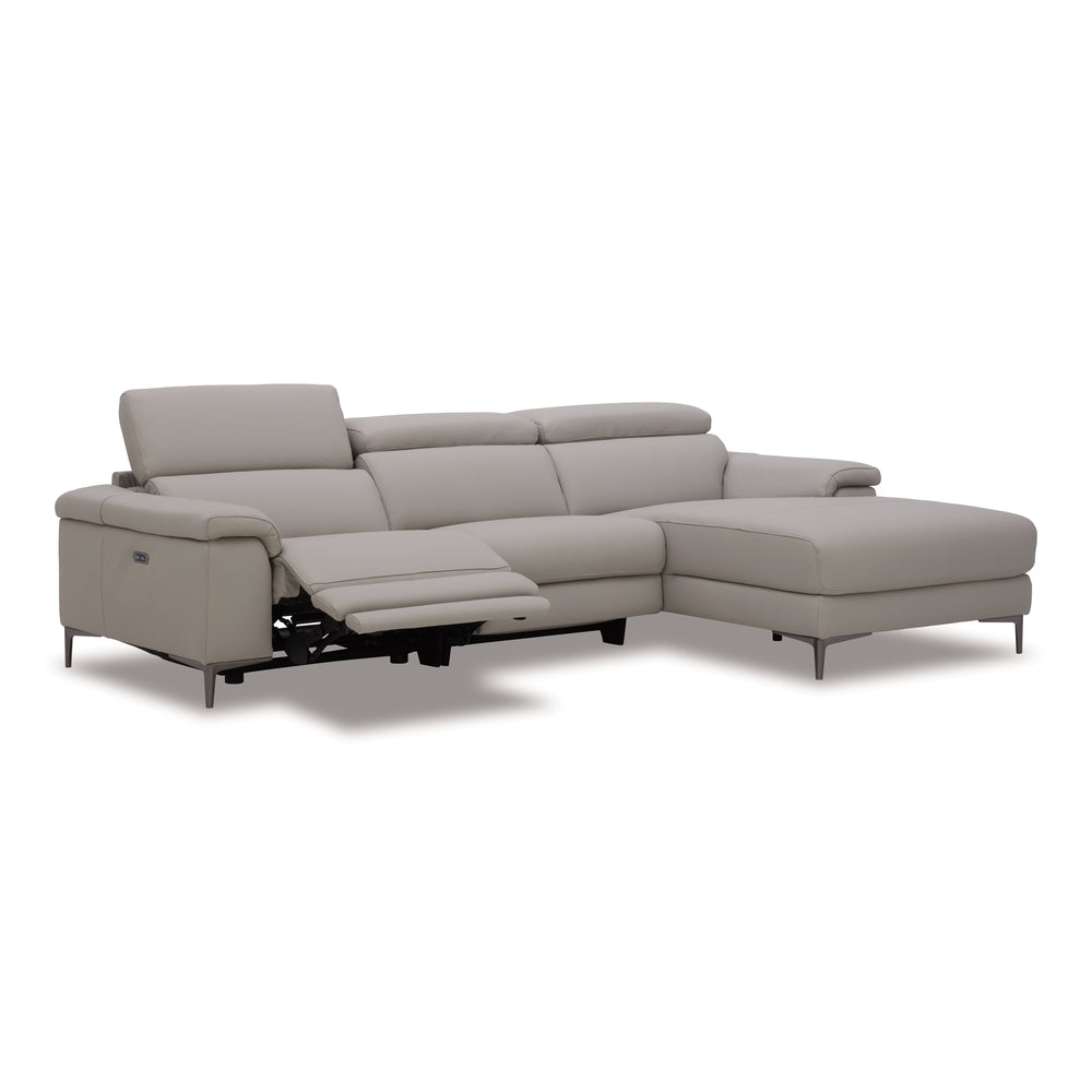 Meidas - Modern Light Grey Leather Sectional Sofa + 2 Recliners - Right Facing Chaise - View 7