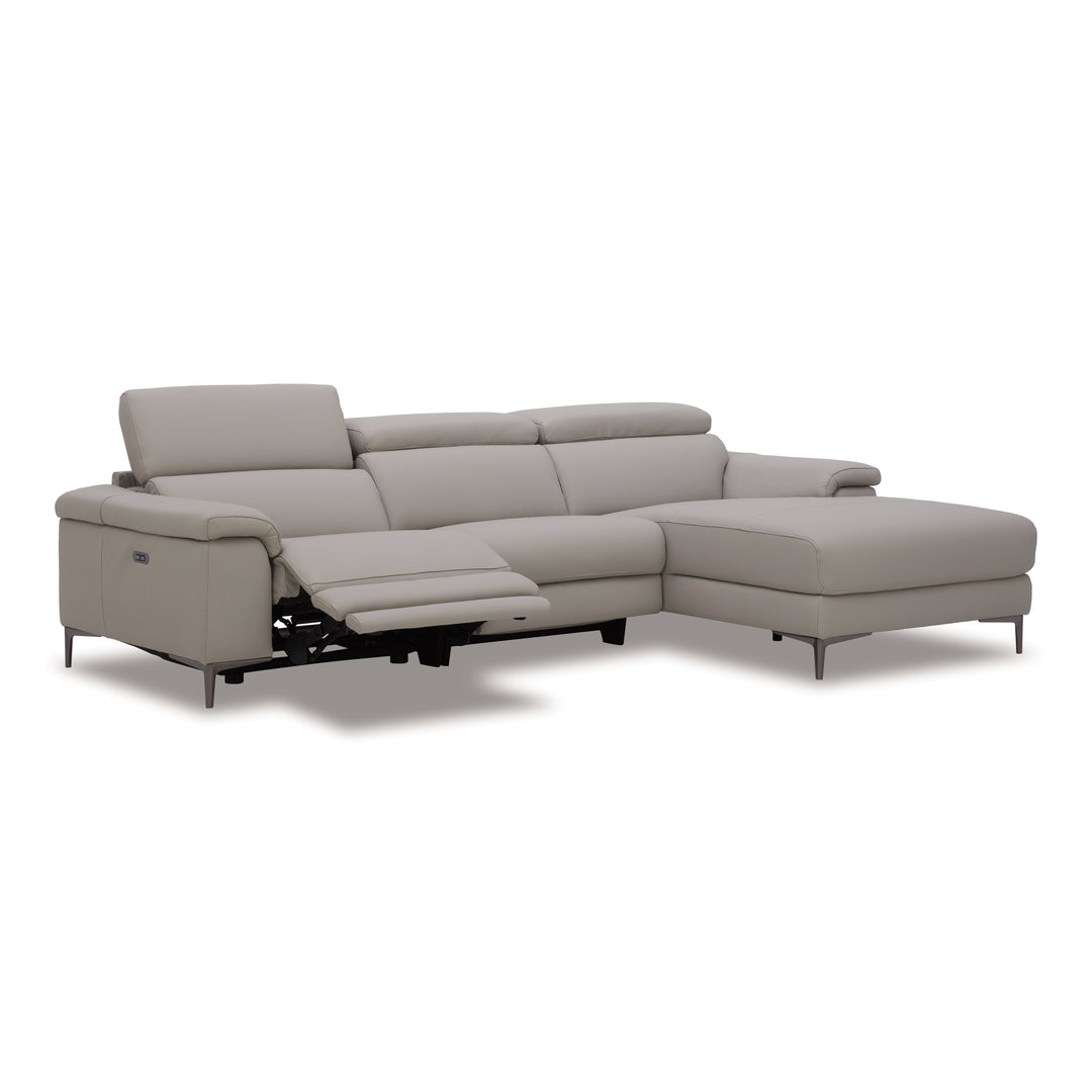 Meidas - Modern Light Grey Leather Sectional Sofa + 2 Recliners - Right Facing Chaise