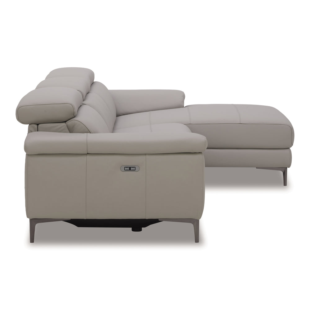 Meidas - Modern Light Grey Leather Sectional Sofa + 2 Recliners - Right Facing Chaise - View 3
