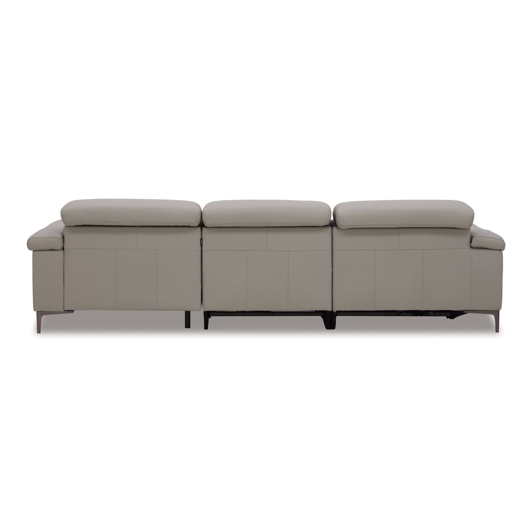 Meidas - Modern Light Grey Leather Sectional Sofa + 2 Recliners - Right Facing Chaise