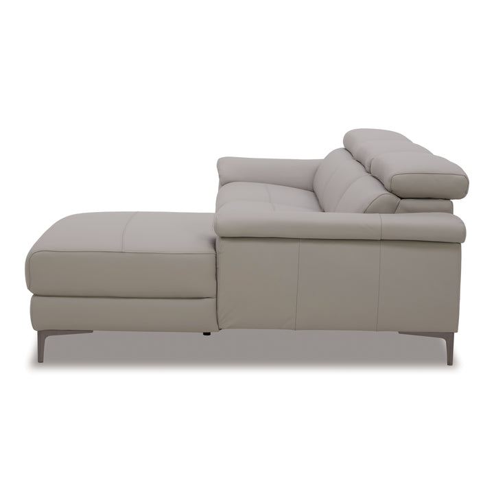 Meidas - Modern Light Grey Leather Sectional Sofa + 2 Recliners - Right Facing Chaise