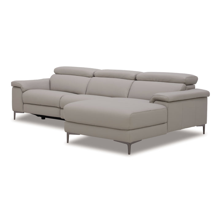 Meidas - Modern Light Grey Leather Sectional Sofa + 2 Recliners - Right Facing Chaise