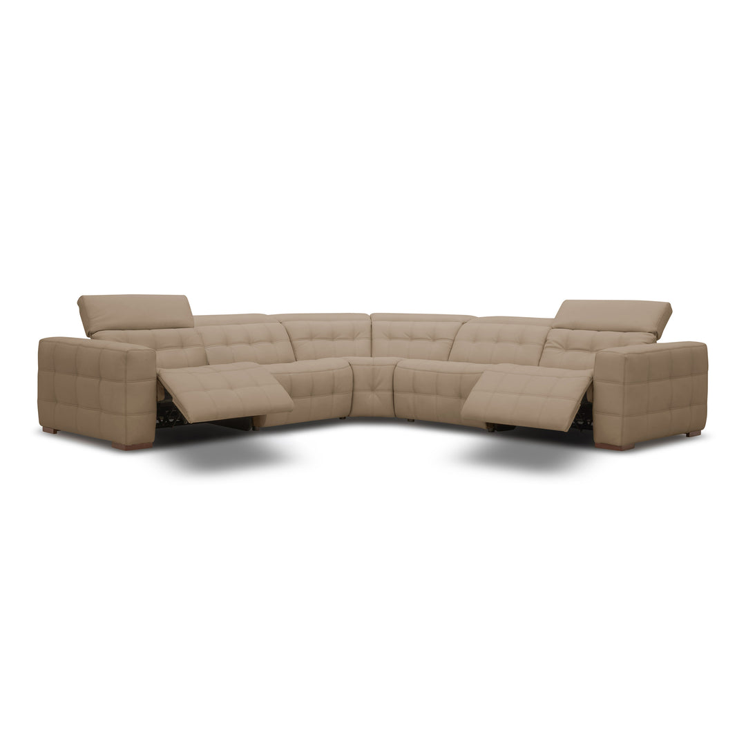 Carney - Modern Beige Leather Sectional Sofa + 3 Recliners