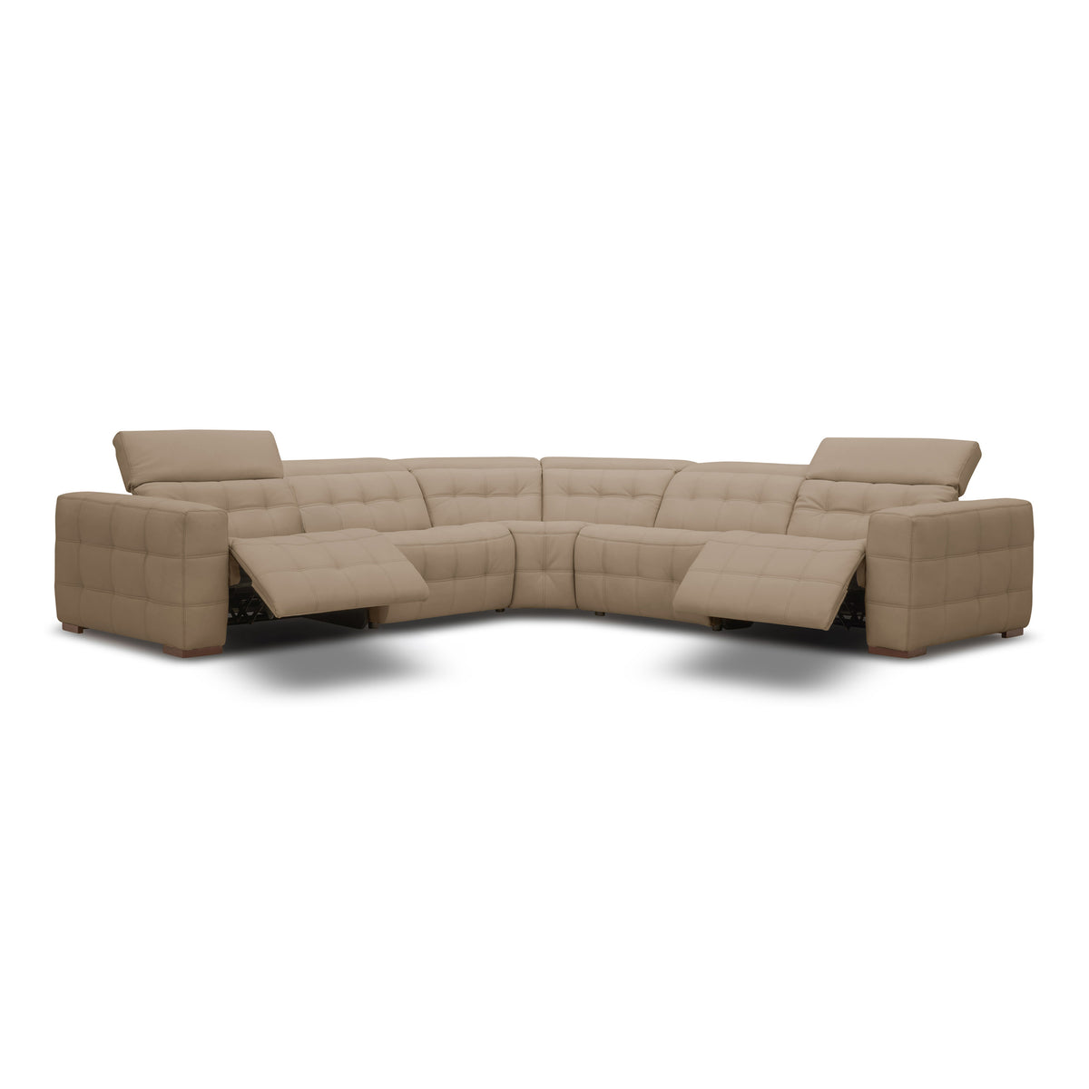 Carney - Modern Beige Leather Sectional Sofa + 3 Recliners - View 2