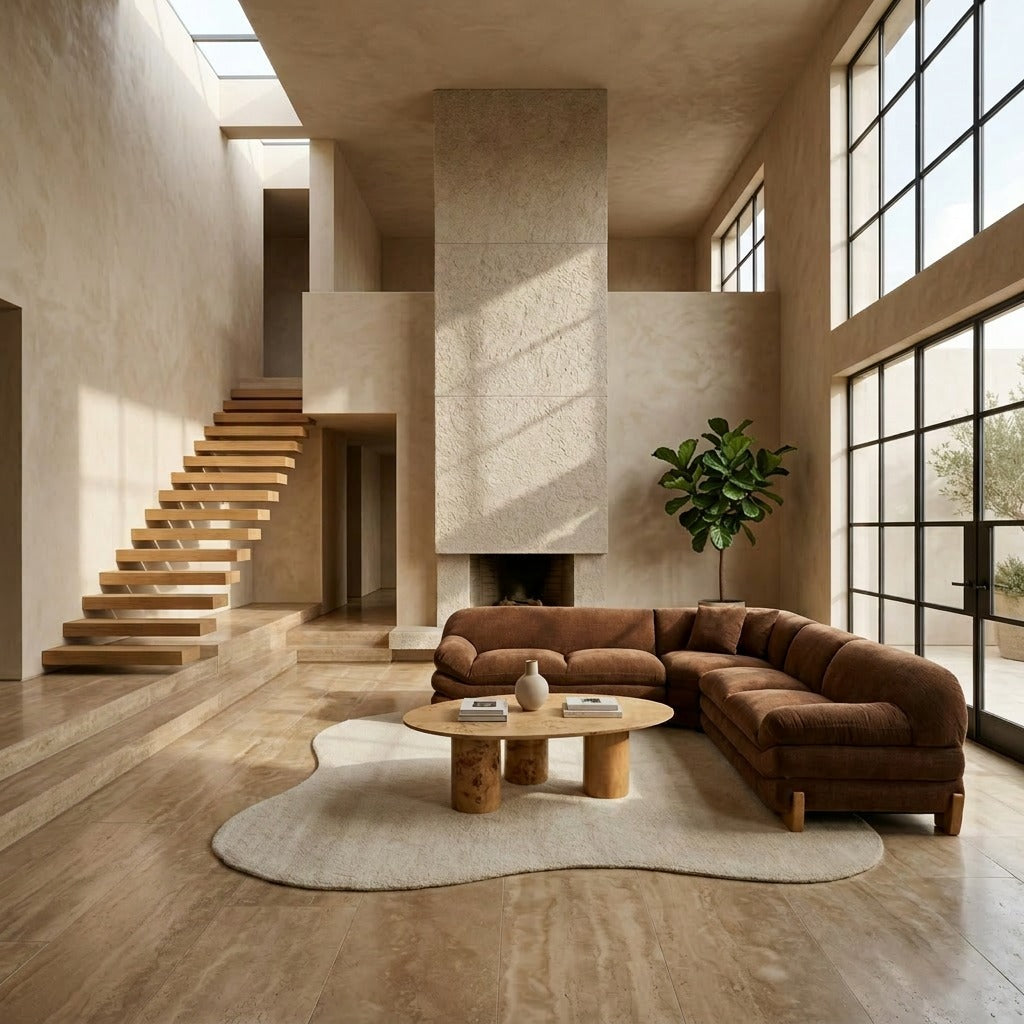 Crockett - Modern Brown Fabric Sectional Sofa