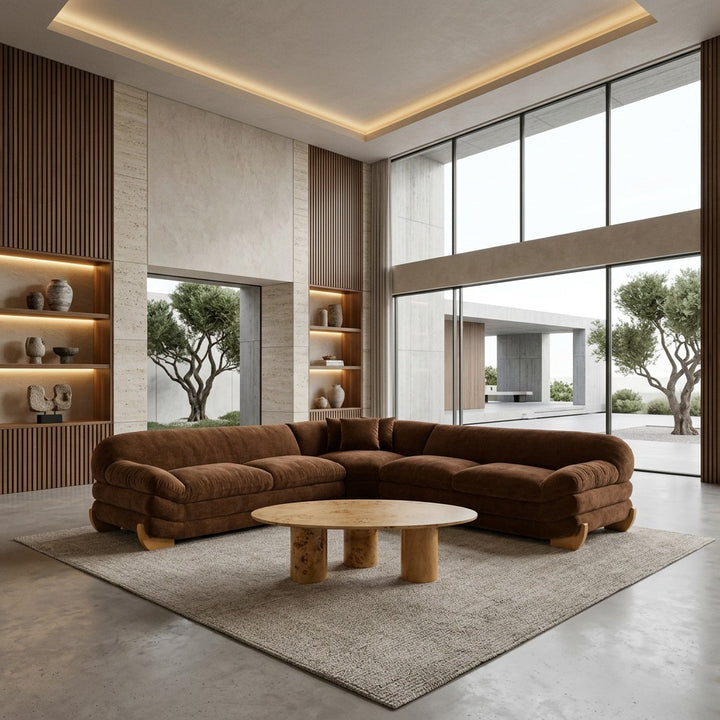 Crockett - Modern Brown Fabric Sectional Sofa
