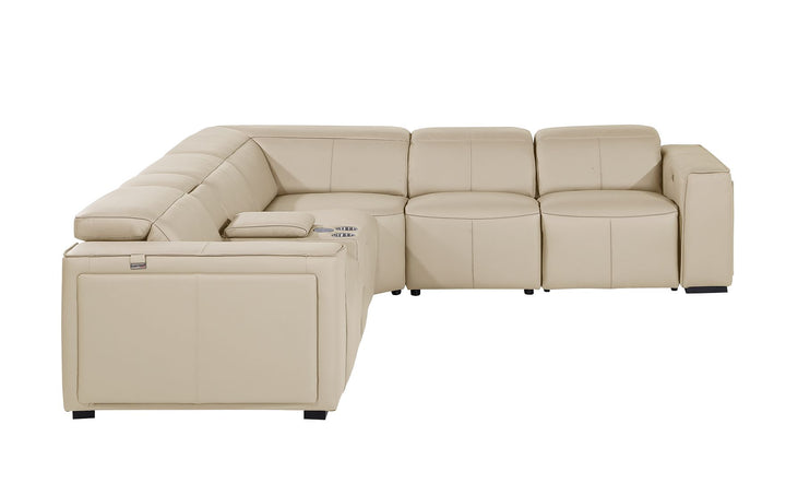 DivanItalia 1224 6-Piece L-Shaped Sectional Sofa in Top Grain Italian Leather with 3 Power Recliners &amp; Power Headrests - Beige