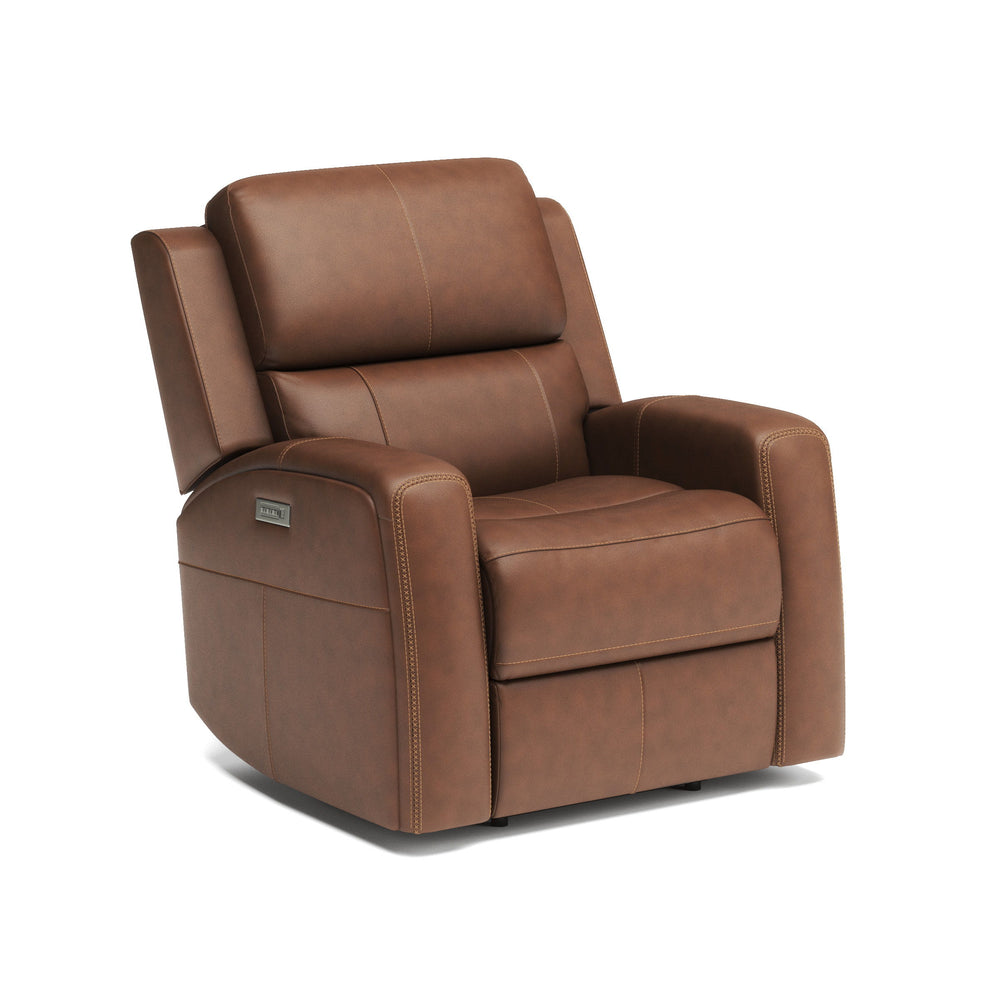 Linden Leather Power Recliner with Power Headrest & Lumbar in Caramel