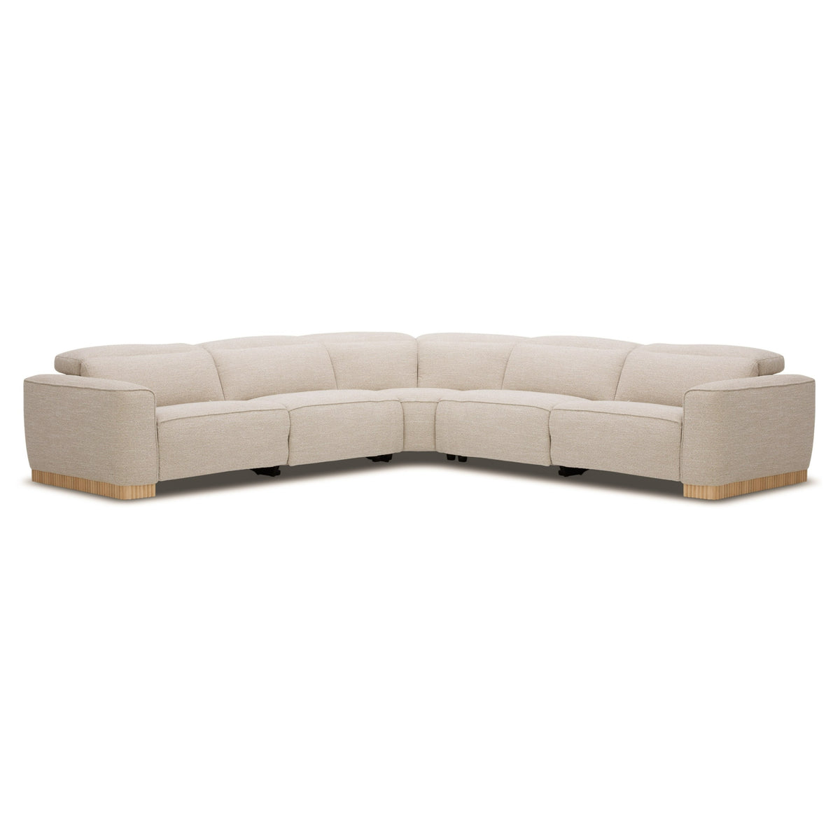 Aris - Modern Beige Fabric Sectional Sofa with 3 Power Recliners & Headrests