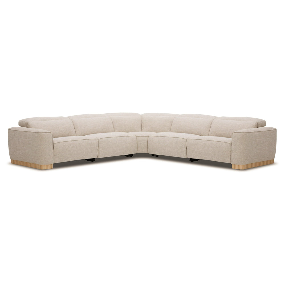 Aris - Modern Beige Fabric Sectional Sofa with 3 Power Recliners & Headrests
