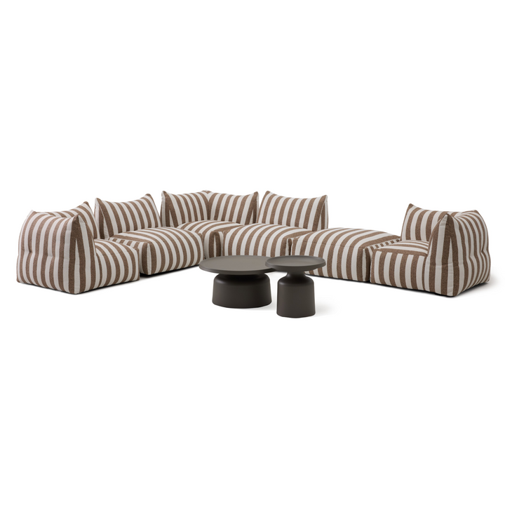Lanuza - Outdoor Brown + White Stripe Fabric Modular Corner Sofa Seat