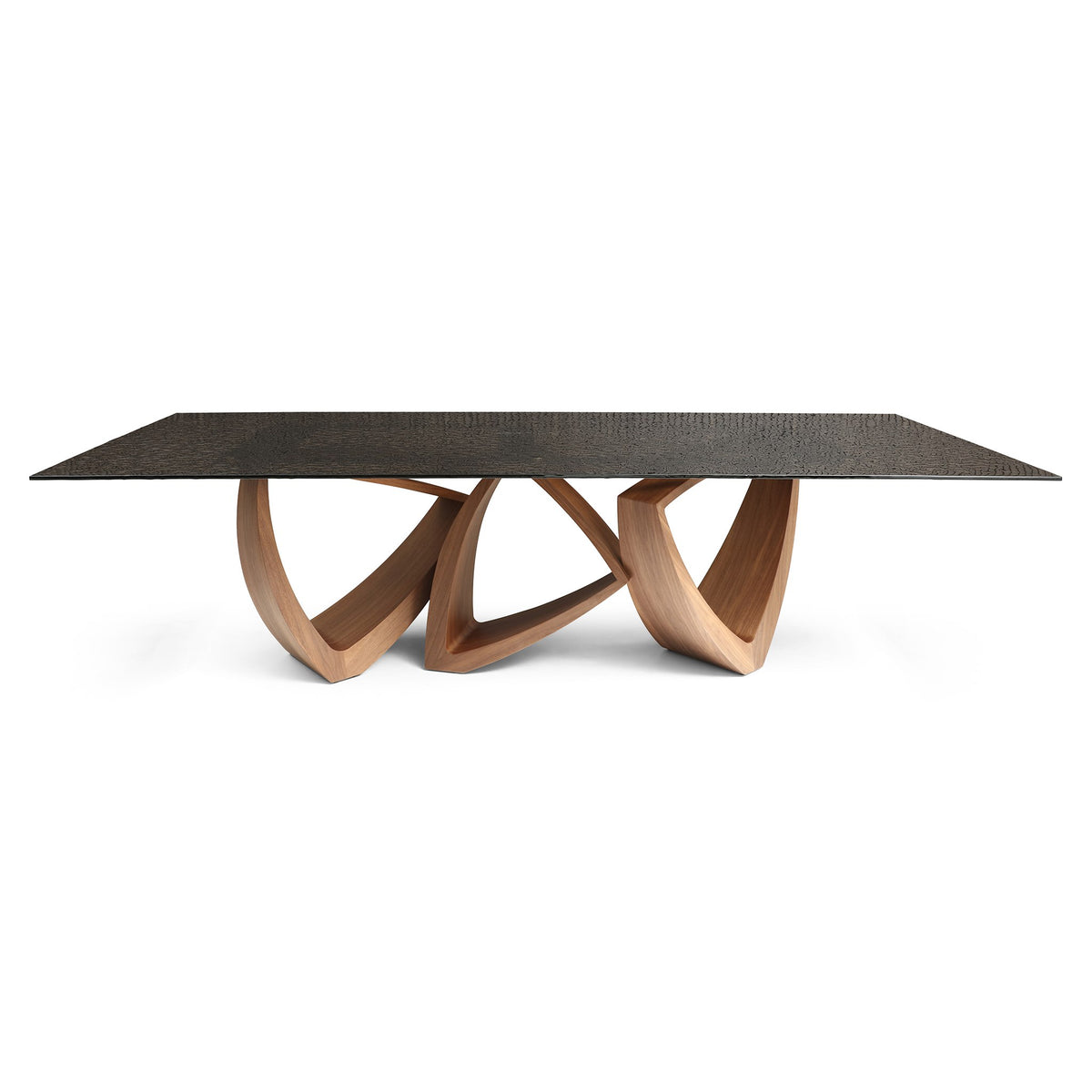 Dollemore - Modern Brown Wave Glass + Walnut Dining Table