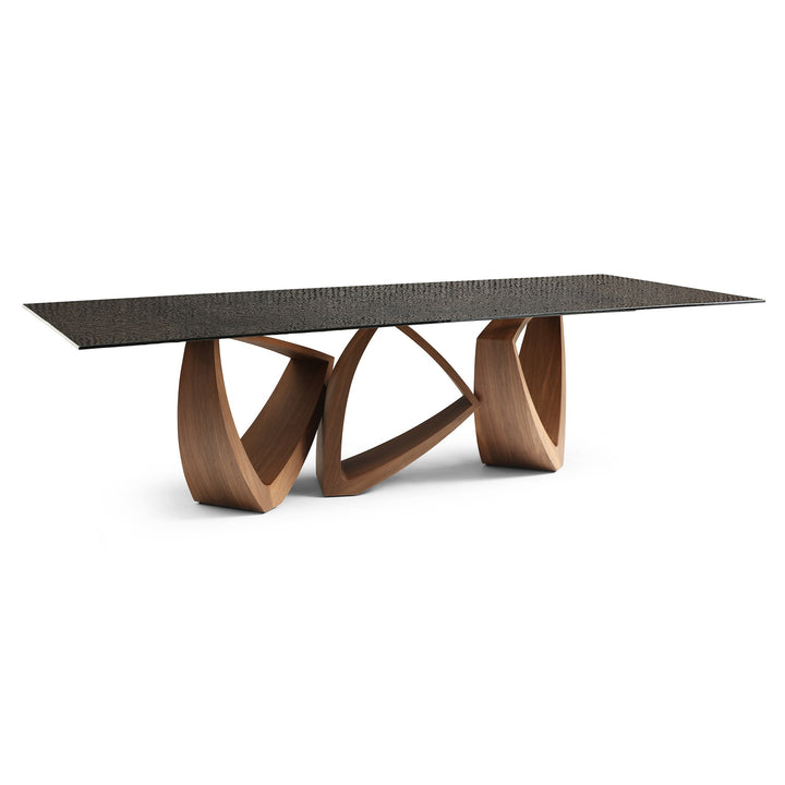 Dollemore - Modern Brown Wave Glass + Walnut Dining Table