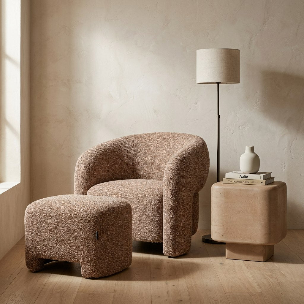 Bates - Modern Brick Fabric Accent Chair + Ottoman