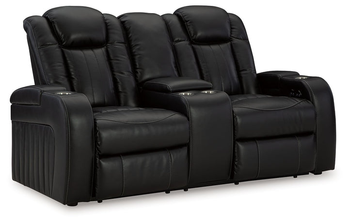 Caveman Den - Power Reclining Loveseat with Console/ Adj Hdrst - Midnight