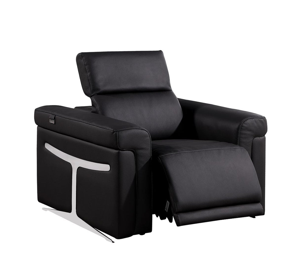 DivanItalia 1126 Top Grain Italian Leather Power Reclining Chair with Power Headrests - Black