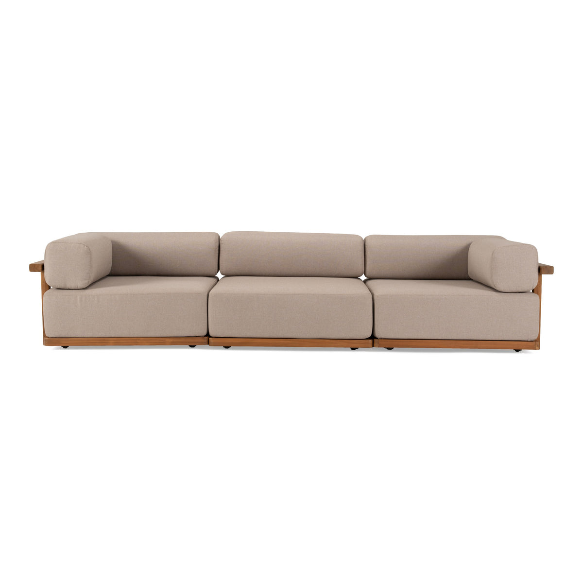Saint Croix - Outdoor Light Brown Olefin Fabric + Teak 3-Piece Modular Sofa Set