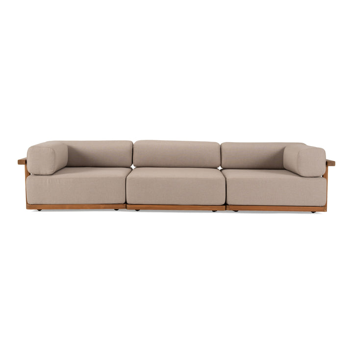 Saint Croix - Outdoor Light Brown Olefin Fabric + Teak 3-Piece Modular Sofa Set