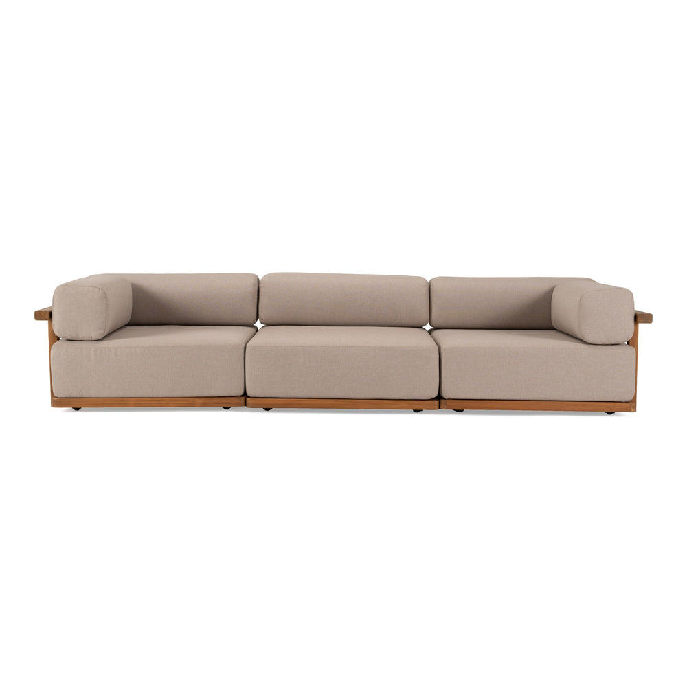 Saint Croix - Outdoor Light Brown Olefin Fabric + Teak 3-Piece Modular Sofa Set