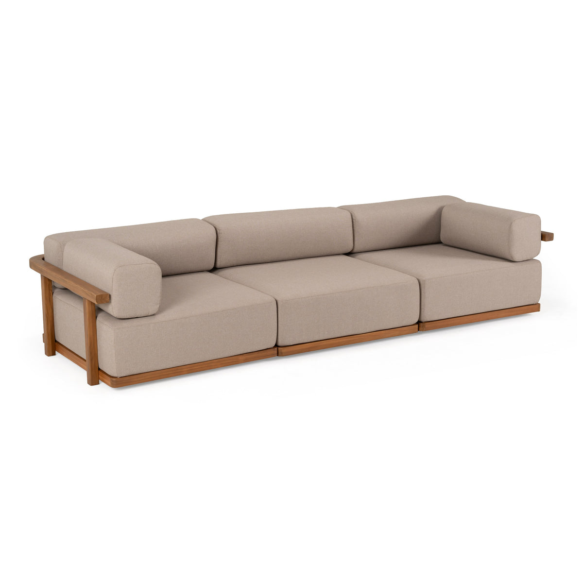 Saint Croix - Outdoor Light Brown Olefin Fabric + Teak 3-Piece Modular Sofa Set