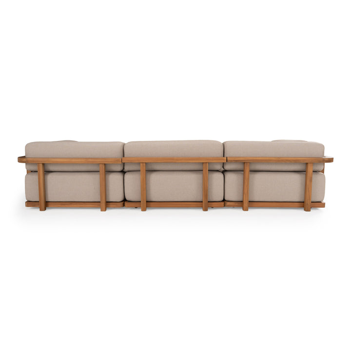 Saint Croix - Outdoor Light Brown Olefin Fabric + Teak 3-Piece Modular Sofa Set
