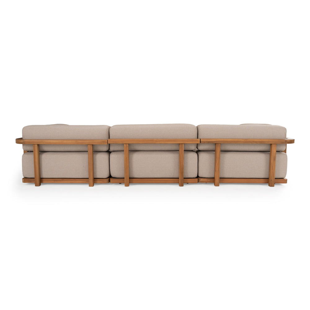 Saint Croix - Outdoor Light Brown Olefin Fabric + Teak 3-Piece Modular Sofa Set
