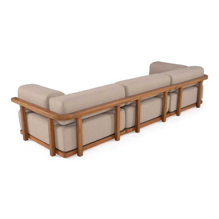 Saint Croix - Outdoor Light Brown Olefin Fabric + Teak 3-Piece Modular Sofa Set