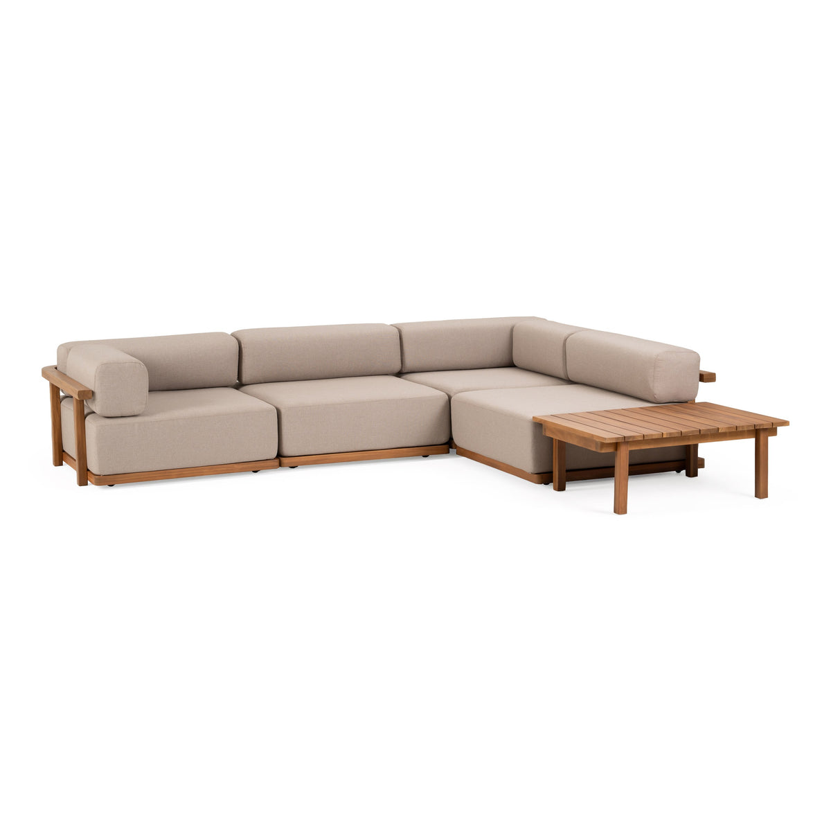 Saint Croix - Outdoor Light Brown Olefin Fabric + Teak 5-Piece Modular Sofa Set