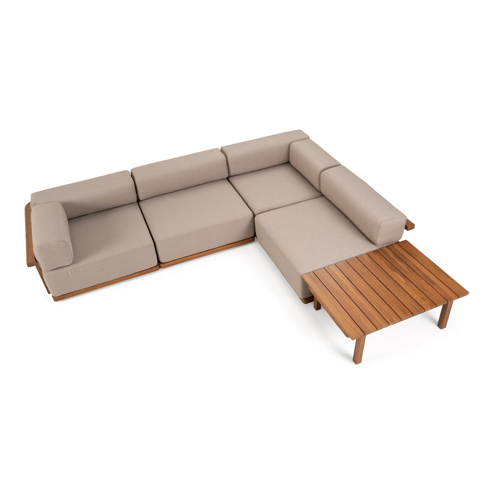 Saint Croix - Outdoor Light Brown Olefin Fabric + Teak 5-Piece Modular Sofa Set
