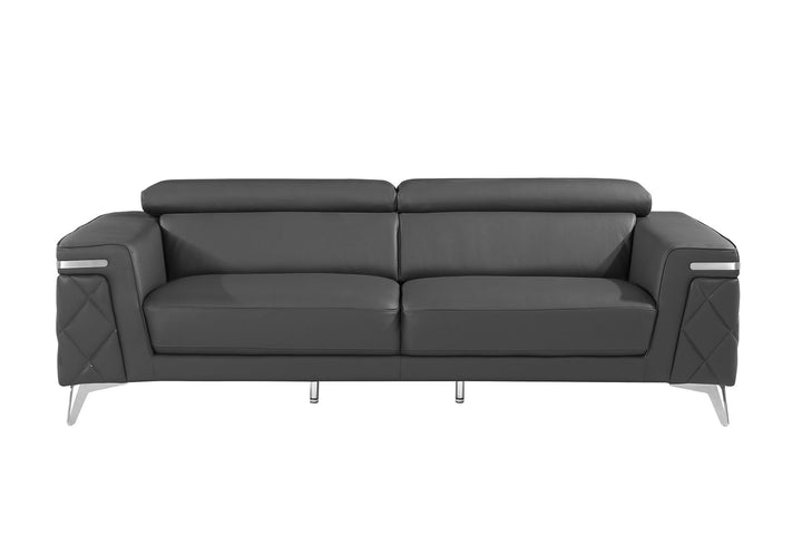 DivanItalia 1140 Sofa with Adjustable Headrest in Top-Grain Italian Leather - Dark Gray