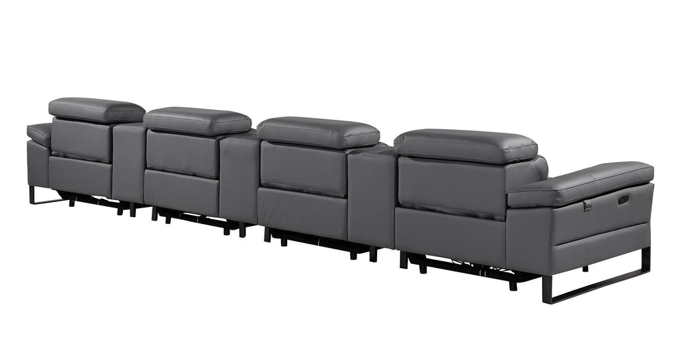DivanItalia 1246 Modular Power Triple Reclining Triple Console Sofa with Power Reclining Headrests – Top Grain Italian Leather - Dark Gray