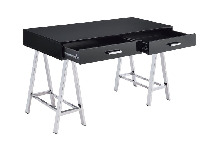 Coleen - Writing Desk With USB - Black High Gloss & Chrome