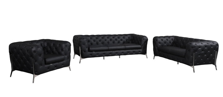 DivanItalia 970 3-Piece Sofa Set in Top-Grain Italian Leather - Black