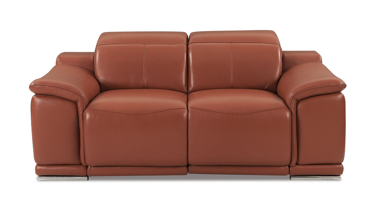 DivanItalia 9762 Top Grain Italian Leather Power Reclining Loveseat with Adjustable Headrests - Camel