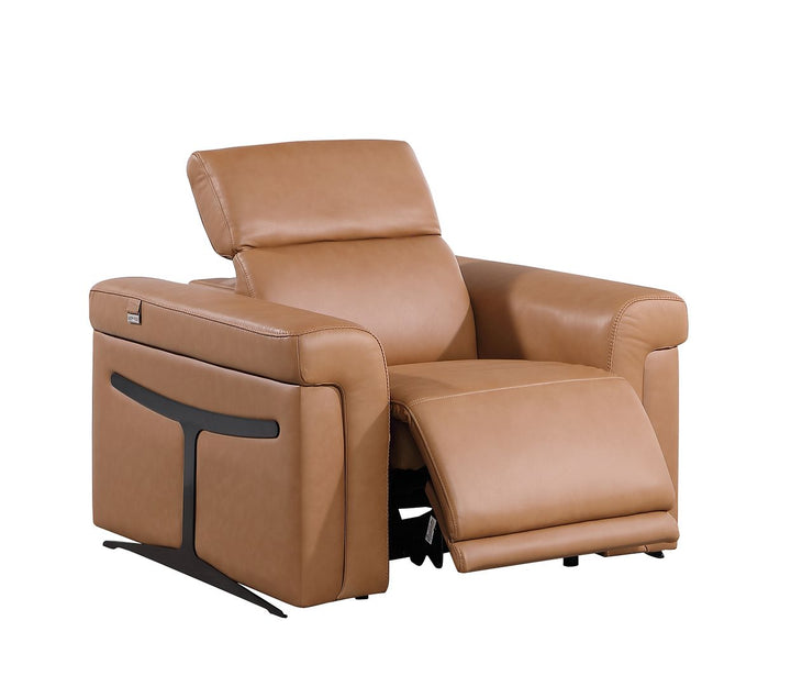 DivanItalia 1126 Top Grain Italian Leather Power Reclining Chair with Power Headrests - Cognac