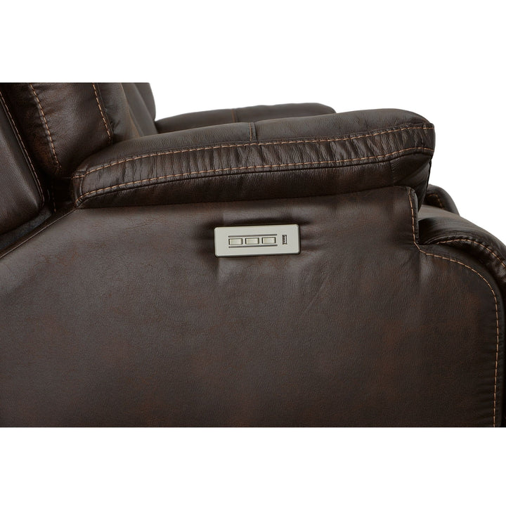 Clive Fabric Power Reclining Loveseat with Console, Power Headrests &amp; Lumbar in Clove