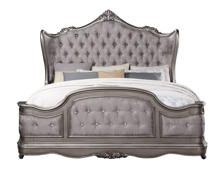 Ariadne - Queen Velvet Bed - Antique Silver