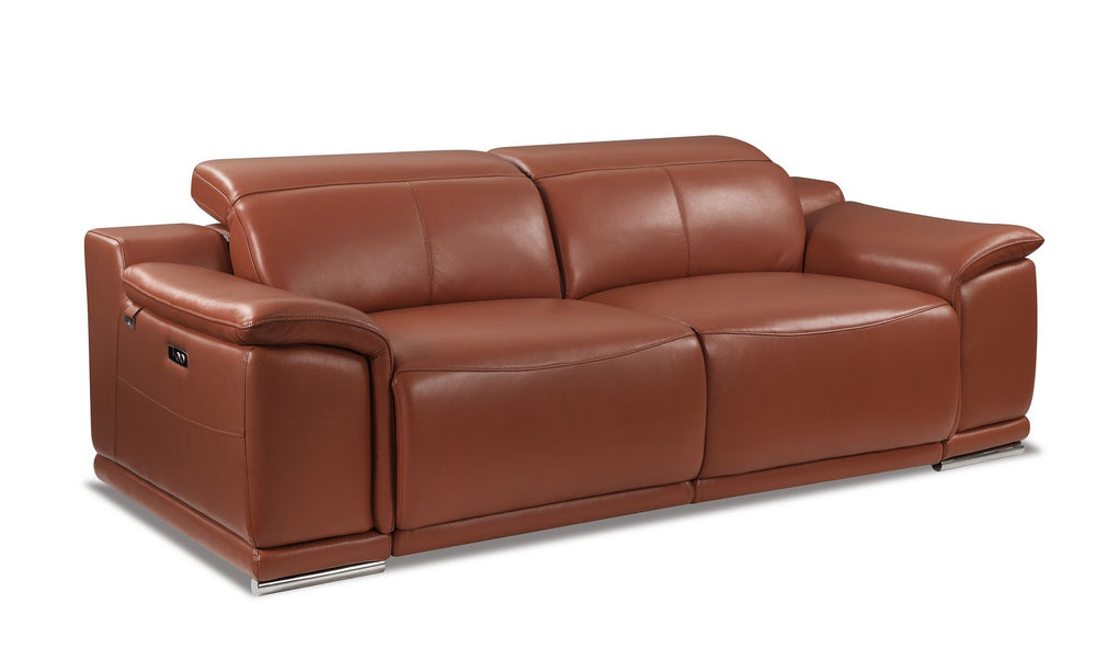 DivanItalia 9762 Top Grain Italian Leather Power Reclining Sofa and Loveseat Set with Adjustable Headrests - Camel