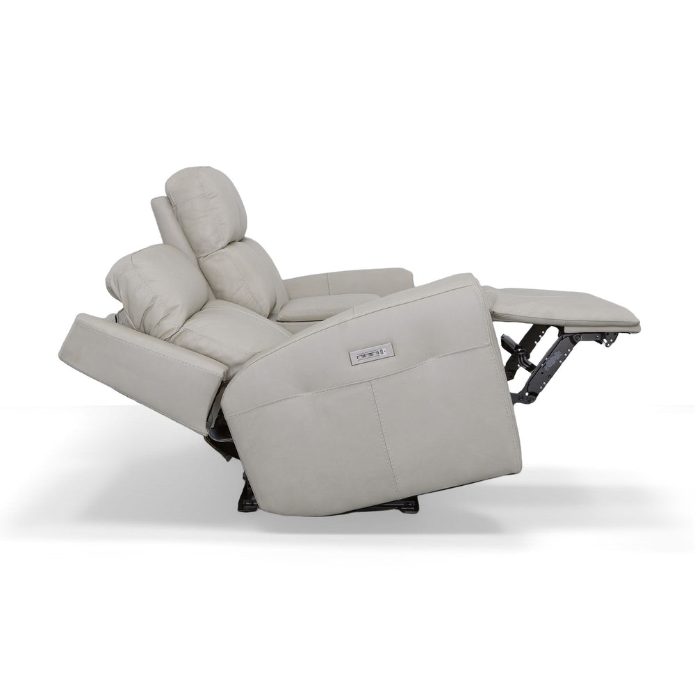 Barnett Leather Power Reclining Loveseat with Console, Power Headrests & Lumbar in Gray Matters
