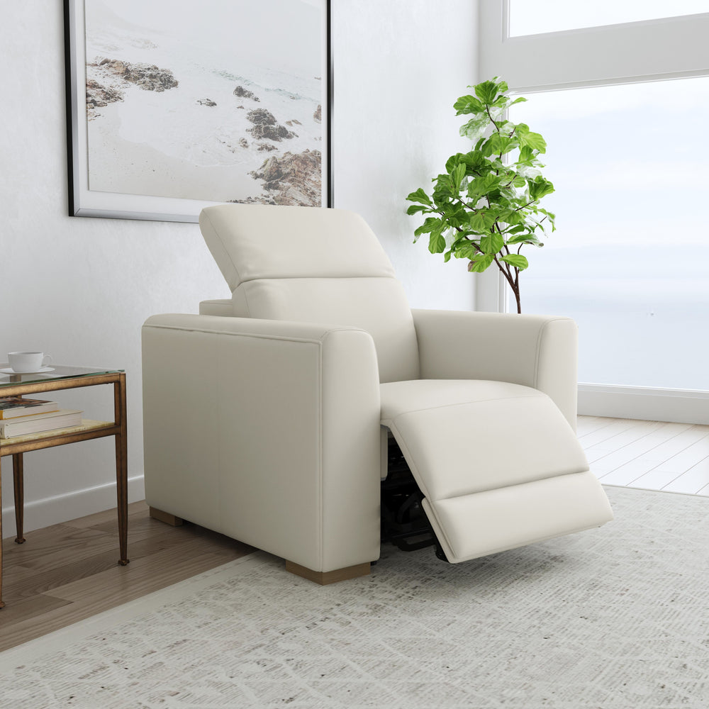Aurora Leather Power Recliner with Power Headrest in Coconut Milk