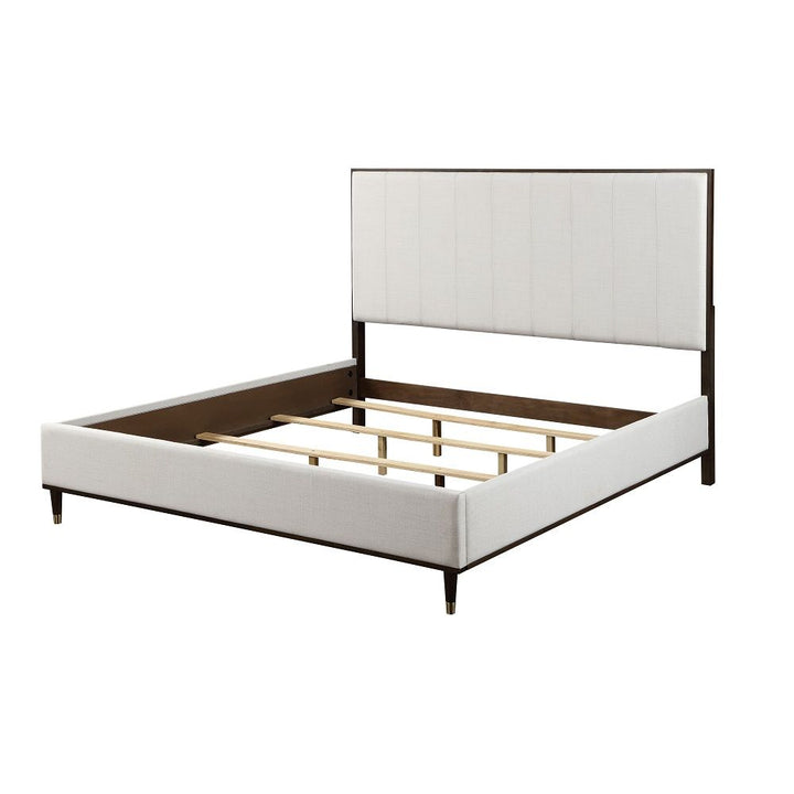 Carena - Eastern King Bed - Light Gray Fabric & White & Brown