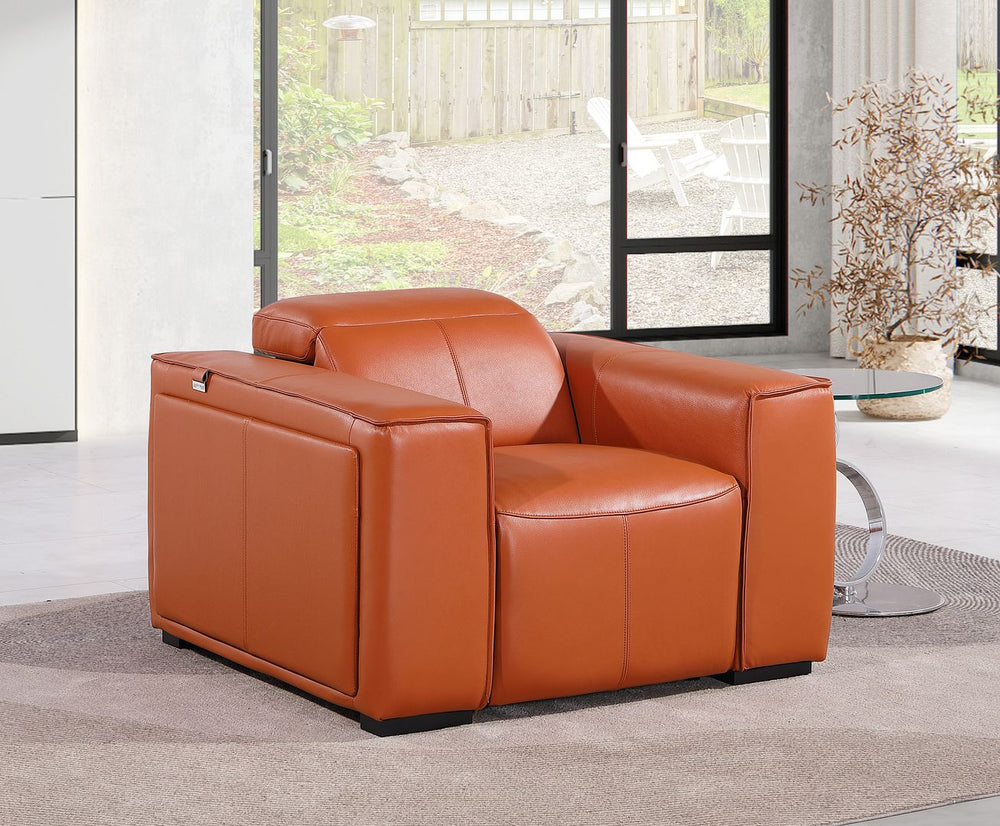 DivanItalia 1224 Top Grain Italian Leather Power Reclining Chair with Power Headrests - Camel