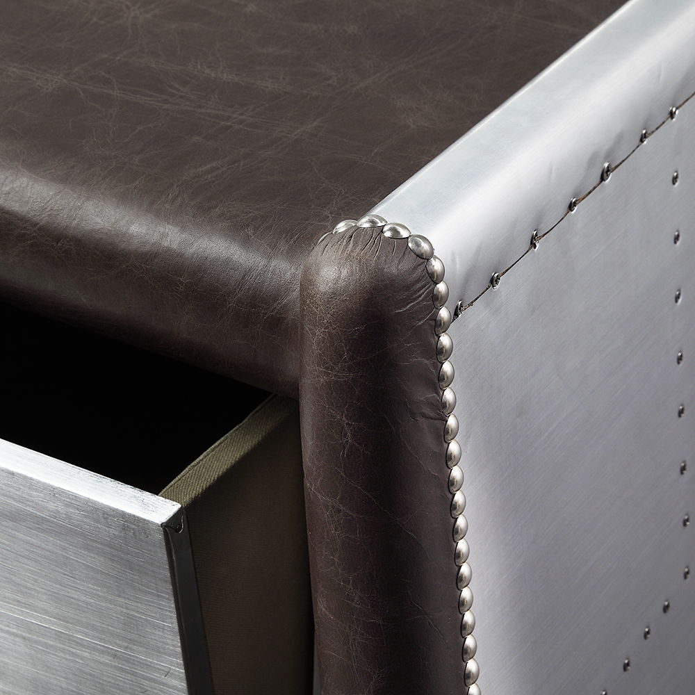 Brancaster - Executive Writing Desk - Distress Chocolate Top Grain Leather & Aluminum