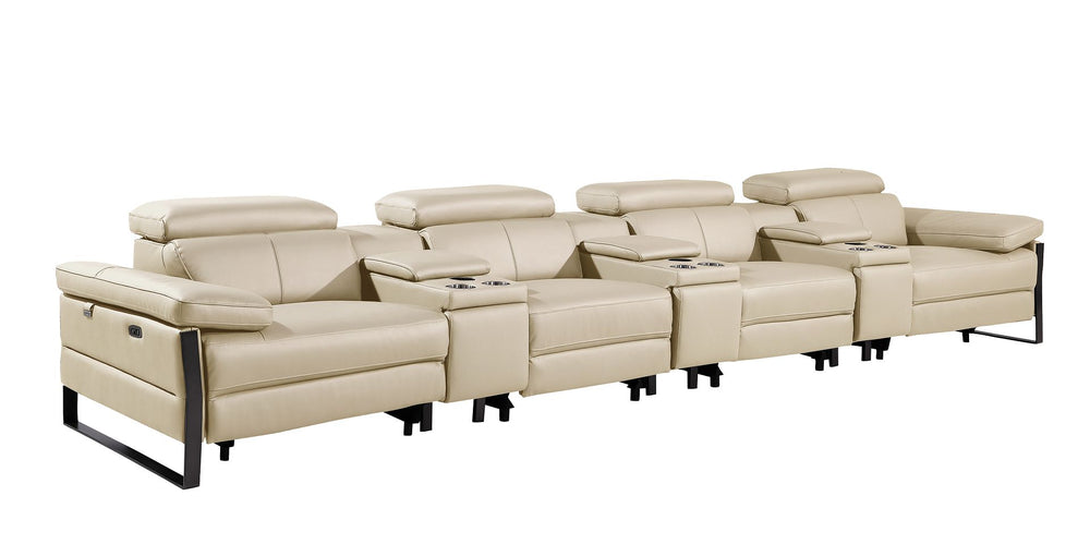 DivanItalia 1246 Modular Power Triple Reclining Triple Console Sofa with Power Reclining Headrests – Top Grain Italian Leather - Beige