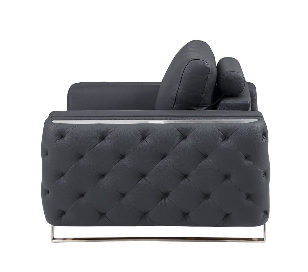 DivanItalia 1050 Loveseat in Top-Grain Italian Leather - Dark Gray