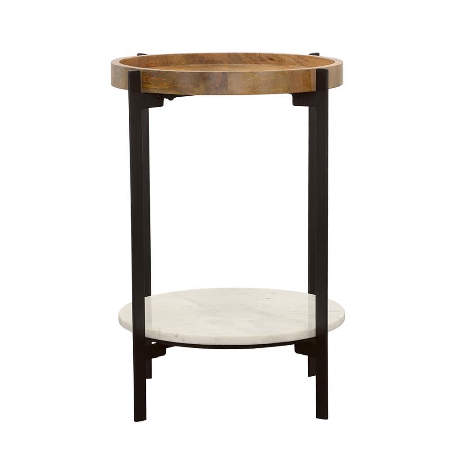 Adhvik - Round Side Table With Marble Shelf - Natural And Black