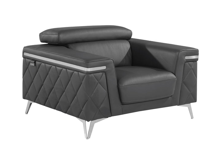 DivanItalia 1140 Chair with Adjustable Headrest in Top-Grain Italian Leather - Dark Gray